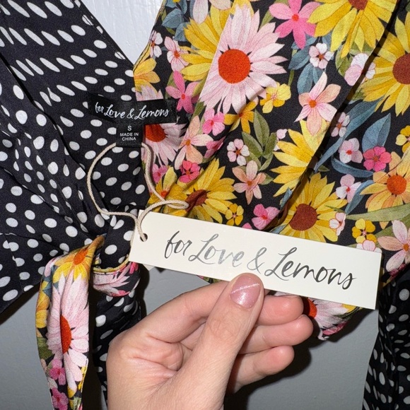 NWT - For Love & Lemons Floral and Polka Dot Tie-front Top - Picture 3 of 5